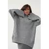Женский вязаный свитер oversize в рубчик - серый цвет, S (есть размеры)
