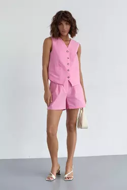 Женский костюм с шортами и жилеткой - розовый цвет, L (есть размеры)
