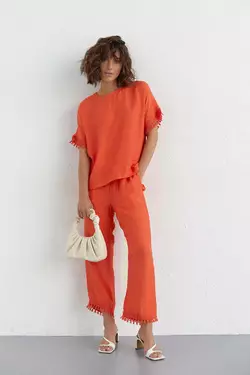 Женский брючный костюм с бахромой - оранжевый цвет, L (есть размеры)