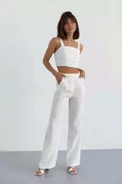 Женский хлопковый костюм с брюками и топом - молочный цвет, L (есть размеры)