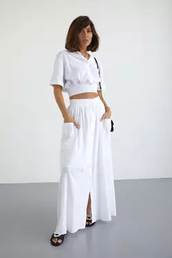 Летний юбочный костюм на пуговицах - белый цвет, 36р (есть размеры)