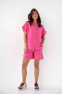 Женский летний костюм шорты и рубашка No.77 fashion - розовый цвет, S (есть размеры)