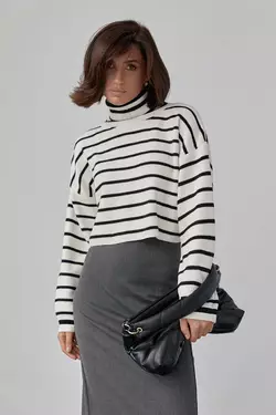 Укороченный свитер в полоску oversize - кремовый цвет, S (есть размеры)