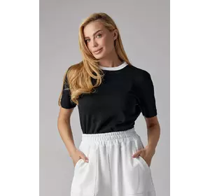 Трикотажная женская футболка с контрастной окантовкой - черный цвет, L (есть размеры)
