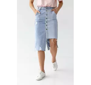 Джинсовая юбка на пуговицах с асимметричным низом - джинс цвет, L (есть размеры)