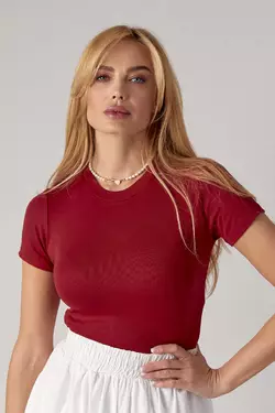 Короткая трикотажная футболка - темно-красный цвет, M (есть размеры)