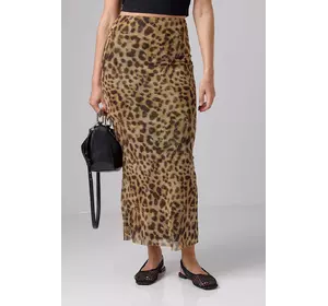Длинная леопардовая юбка из сетки - коричневый цвет, S (есть размеры)