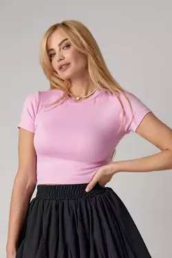 Короткая трикотажная футболка - розовый цвет, L (есть размеры)
