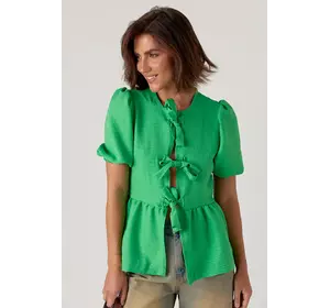 Летняя блузка на завязках с оборкой - зеленый цвет, S (есть размеры)