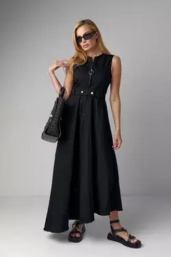 Платье макси с молнией и асимметричным подолом - черный цвет, S (есть размеры)
