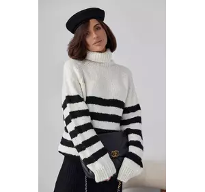 Вязаный женский свитер в полоску - молочный цвет, L (есть размеры)