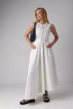 Платье макси с молнией и асимметричным подолом - молочный цвет, S (есть размеры)