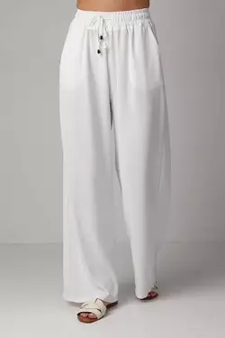 Свободные штаны на резинке с завязками - молочный цвет, S (есть размеры)