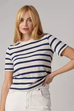 Женская вязаная футболка в полоску - бежевый цвет, L (есть размеры)