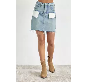 Джинсовая юбка мини с карманами наружу - джинс цвет, L (есть размеры)