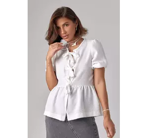 Летняя блузка на завязках с оборкой - белый цвет, S (есть размеры)