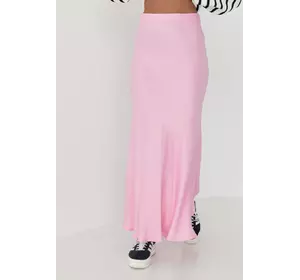 Длинная атласная юбка на резинке - розовый цвет, M (есть размеры)