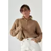 Женский вязаный свитер oversize с воротником на молнии - светло-коричневый цвет, L (есть размеры)
