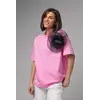 Женская трикотажная футболка с объемным цветком - розовый цвет, L (есть размеры)