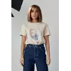 Женская футболка украшена принтом девушки с сережкой - бежевый цвет, M (есть размеры)