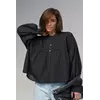 Хлопковая блузка на пуговицах расширенного фасона - черный цвет, L (есть размеры)