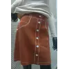 LUREX Трикотажная мини-юбка с нарисованными пуговицами и карманами - коричневый цвет, L