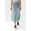 Джинсовая юбка с разрезом и накладными карманами - голубой цвет, S (есть размеры)