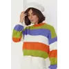 Укороченный вязаный свитер в цветную полоску - оранжевый цвет, L (есть размеры)