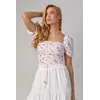 Короткая блуза-топ в цветочек - белый с розовым цвет, M (есть размеры)