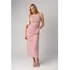 Силуэтное платье миди без рукавов с драпировкой - розовый цвет, L (есть размеры)