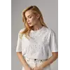 Женская футболка с цветными термостразами - молочный цвет, L (есть размеры)