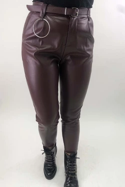 MiLanSheng Кожаные штаны с кольцом на ремне - бордо цвет, XL