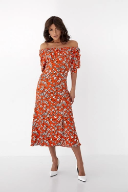 Длинное платье с пышными рукавами Crep - оранжевый цвет, S (есть размеры)