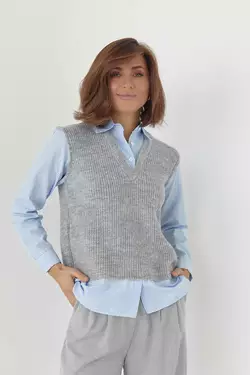 Женская рубашка с вязаным жилетом - серый цвет, L (есть размеры)