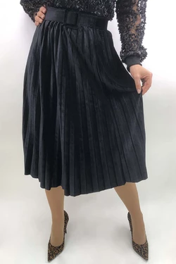 LUREX Велюровая юбка в плиссировку с ремнем - черный цвет, S