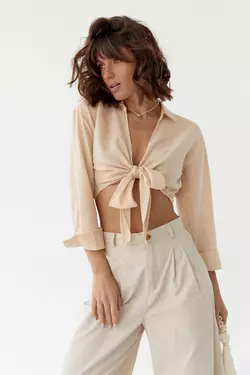 Женская укороченная блуза на запах - бежевый цвет, M (есть размеры)
