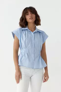 Женская рубашка с резинкой на талии - голубой цвет, L (есть размеры)