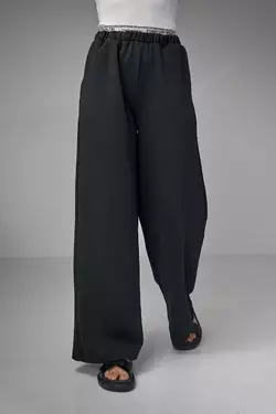 Трикотажные женские брюки с двойным поясом - черный цвет, M (есть размеры)