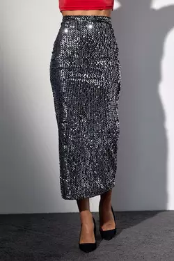 Бархатная юбка-карандаш с пайетками - черный цвет, S (есть размеры)