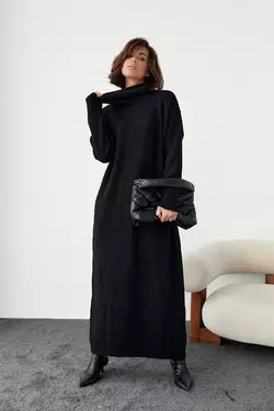 Вязаное платье oversize с высокой горловиной - черный цвет, L (есть размеры)