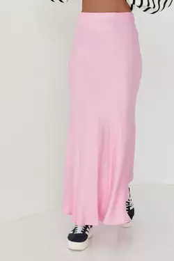 Длинная атласная юбка на резинке - розовый цвет, S (есть размеры)