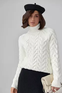 Женский свитер из крупной вязки в косичку - молочный цвет, S (есть размеры)