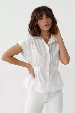 Женская рубашка с резинкой на талии - молочный цвет, L (есть размеры)