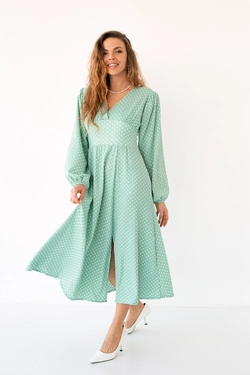 Платье в горошек с вырезом на спинке ELISA - мятный цвет, S (есть размеры)