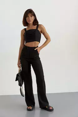 Женский хлопковый костюм с брюками и топом - черный цвет, L (есть размеры)