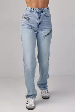 Женские джинсы с молниями - голубой цвет, 34р (есть размеры)