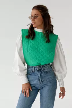 Блуза с объемными рукавами с накидкой и поясом ELISA - зеленый цвет, L (есть размеры)