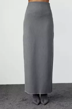 Длинная юбка-карандаш с высоким разрезом - серый цвет, L (есть размеры)