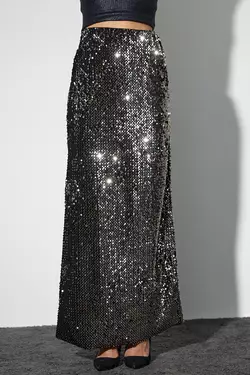 Длинная бархатная юбка с пайетками - черный цвет, M (есть размеры)