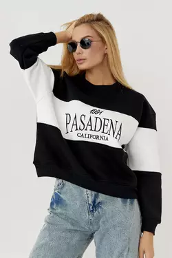Утепленный женский свитшот с вышивкой Pasadena California - черный цвет, L (есть размеры)